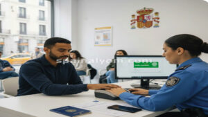 عملية حجز موعد البصمة TIE في إسبانيا وجهاز سحب البصمات الإلكتروني.