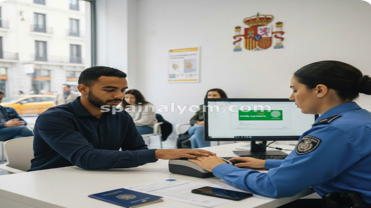 عملية حجز موعد البصمة TIE في إسبانيا وجهاز سحب البصمات الإلكتروني.