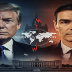 ترامب يهدد أسبانيا بصورة تجمع الرئيس الأمريكي وبيدرو سانشيز مع خريطة توتر وقاعدة عسكرية، موقع spainalyom.com.