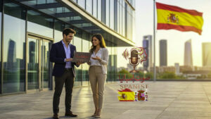 وافدون شباب يبحثون عن فرص العمل في إسبانيا للأجانب أمام مبنى شركات في مدريد.