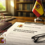 وثائق رسمية لتسوية أوضاع المهاجرين في إسبانيا مع أعلام إسبانيا والاتحاد الأوروبي على مكتب قانوني.