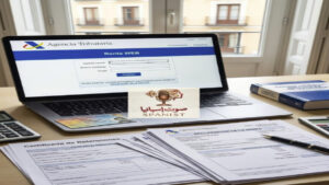 شاشة حاسوب تعرض واجهة تسجيل الدخول لمنصة Renta Web الرسمية الخاصة بوكالة الضرائب الإسبانية.