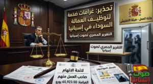 قاعة محكمة إسبانية وميزان العدالة يجسد عقوبات توظيف العمالة السوداء بدون وثائق لصالح موقع صوت إسبانيا.