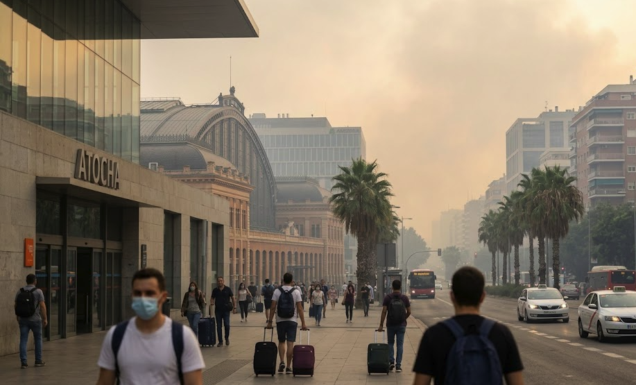 حرائق الغابات في إسبانيا تتسبب في اضطرابات خطيرة 1 حرائق الغابات في إسبانيا تغطي سماء مدريد بالدخان أثناء وجود السياح