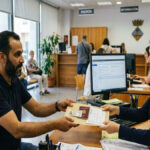 شخص يقوم بالتسجيل في السجل البلدي داخل بلدية إسبانية