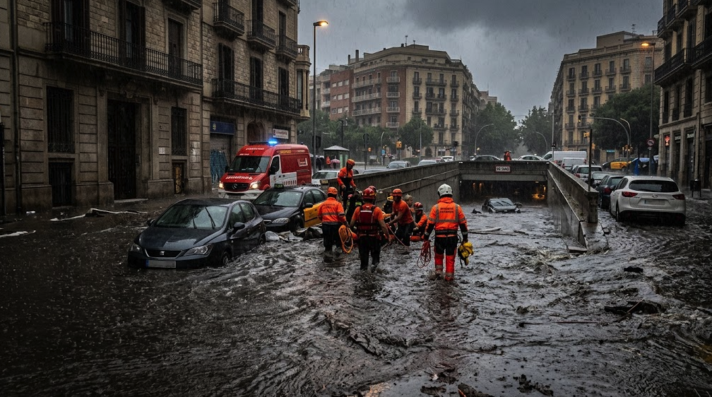 أمطار غزيرة تتسبب في فيضانات واضطراب حركة المرور في برشلونة