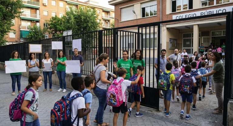 طلاب إسبان يصلون إلى المدرسة مع استمرار احتجاجات المعلمين