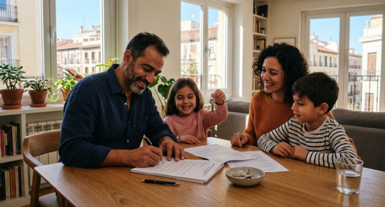 عائلة تراجع عقد إيجار منزل ومفاتيح شقة سكنية في مدريد بموجب مراسيم السكن الجديدة في إسبانيا — صوت إسبانيا.